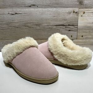 My Pillow My Slippers Women’s 10 Pink Suede Faux Fur Lined Slip-On House Shoes